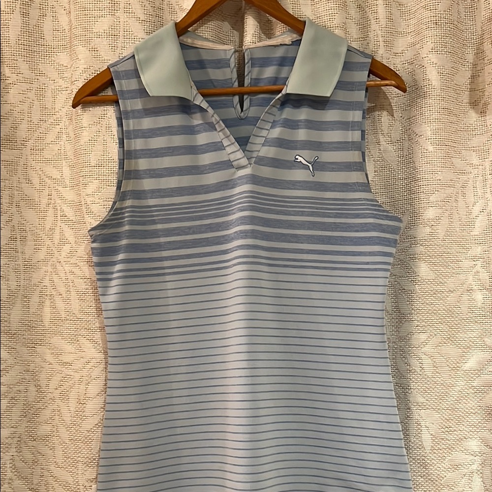 Puma Women's Blue Striped Sleeveless Top